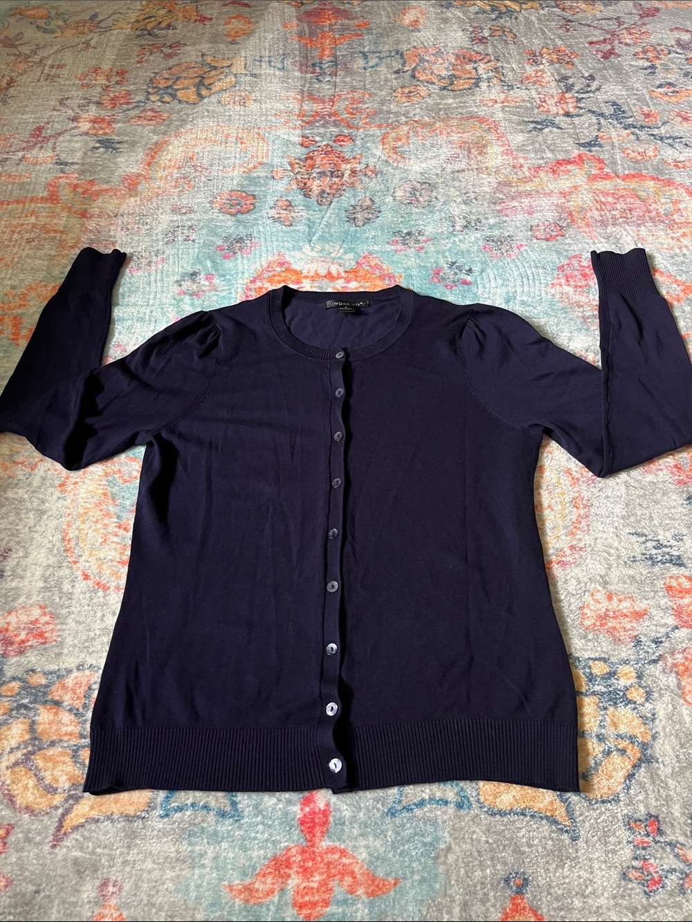 august silk Navy Round-Neck Button Cardigan
